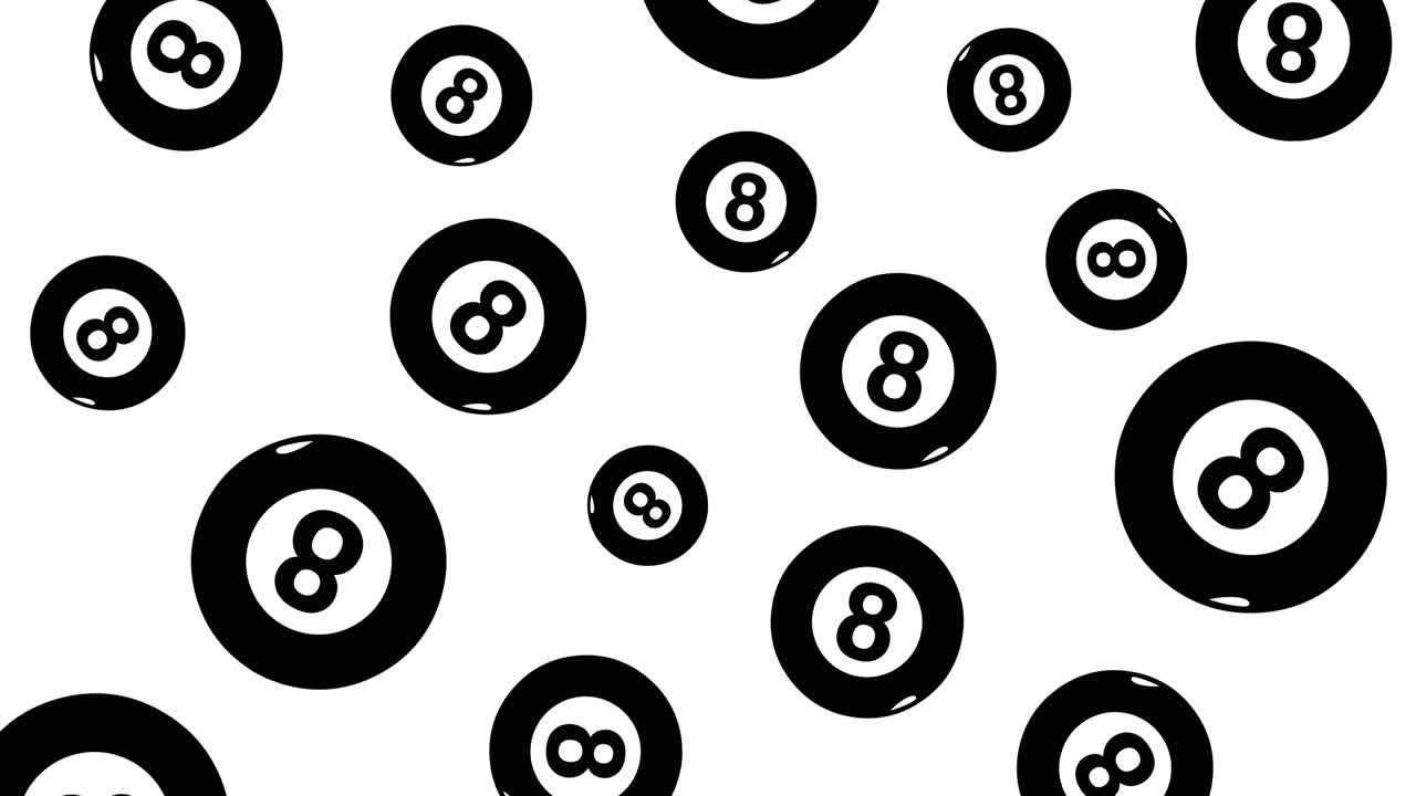 abstracto animado bola de billar número 8 fondo. 4k. bucle vj.