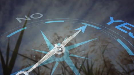 animation of compass with yea and no text over city