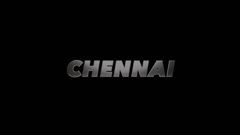 Stadt-Chennai,-Indien,-3D-Grafiktitel,-Look-Aus-Gebürstetem-Stahl,-Füllung-Und-Alphakanal