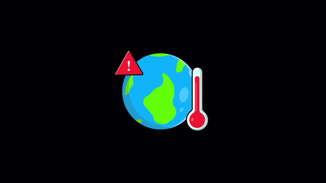Animated Earth with Warning Sign and Rising Thermometer