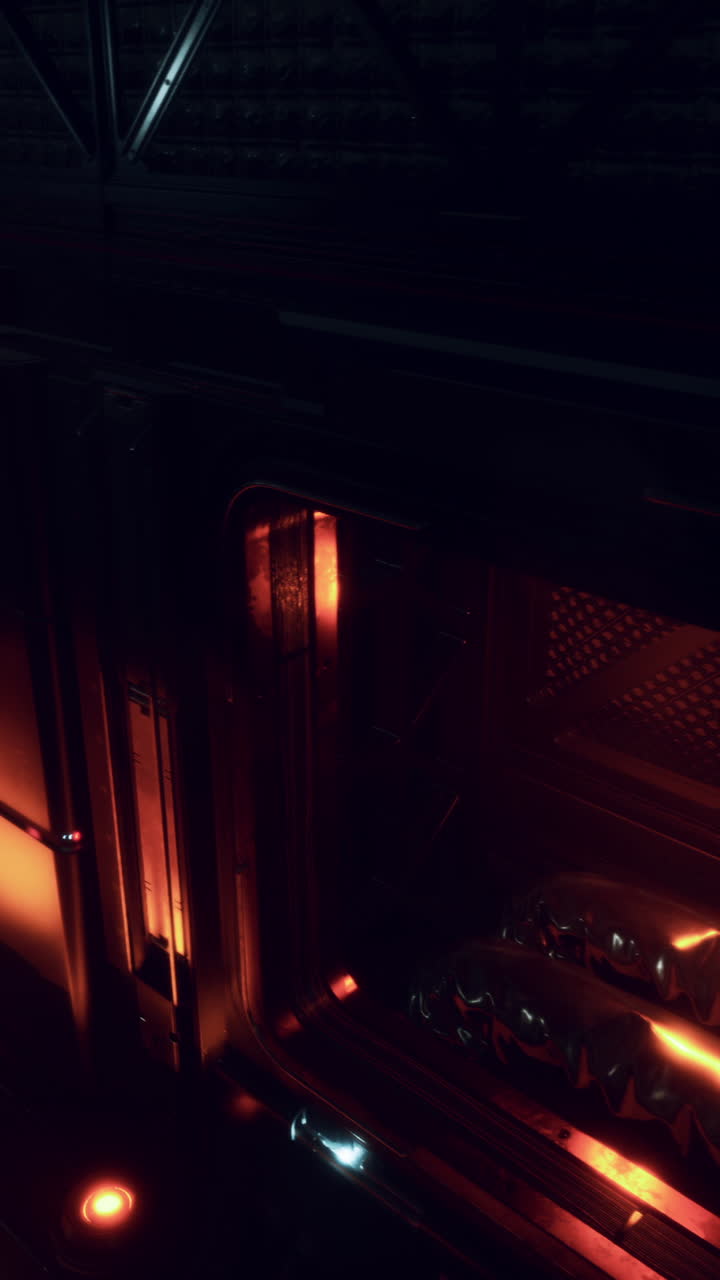 puerta roja brillante en un espacio metálico oscuro