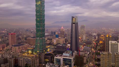 cloudy sunset taipei city famous tower aerial downtown cityscape panorama 4k taiwan