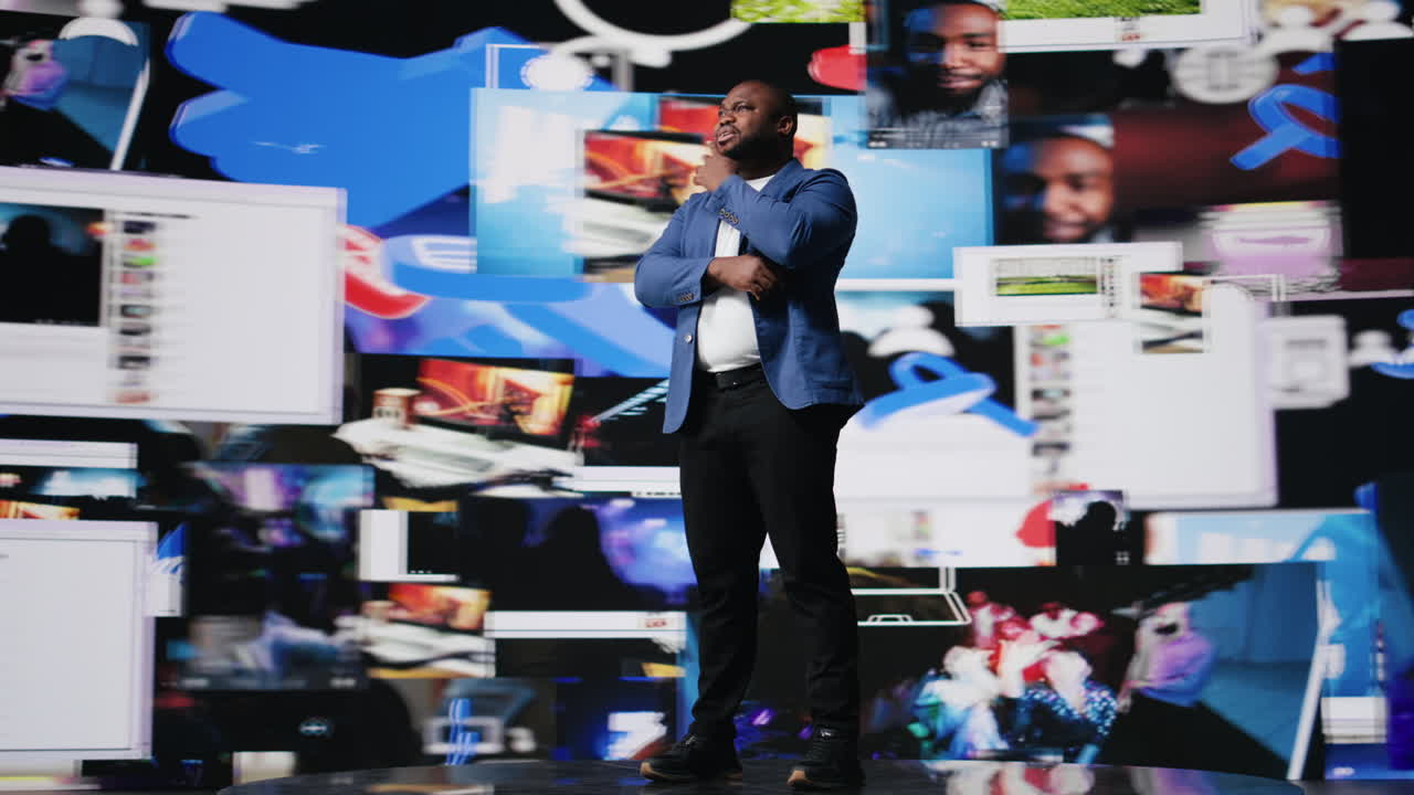 African American digital creator using dashboards with dynamic screens