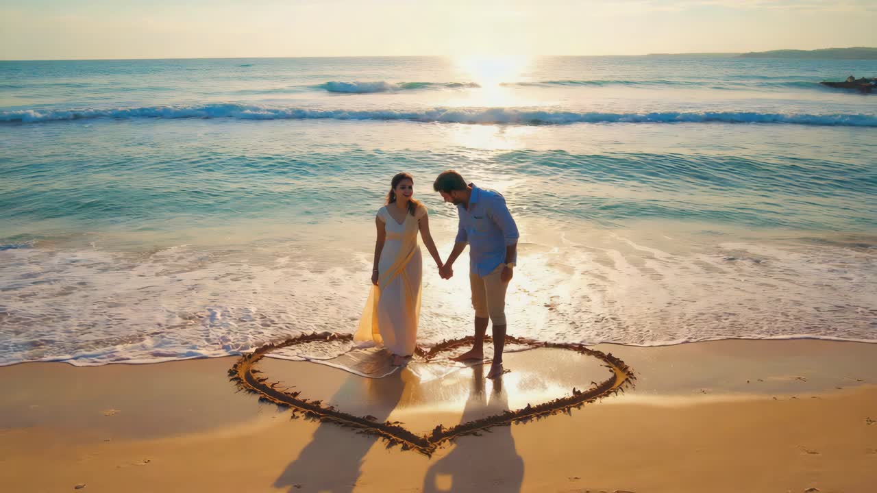 해변에서 사랑에 빠진 커플