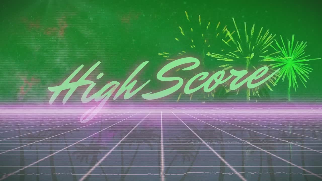 불꽃놀이 위에 높은 점수 텍스트의 애니메이션