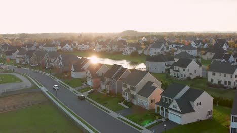 aerial of upscale new traditional architecture homes in wealthy neighborhood development