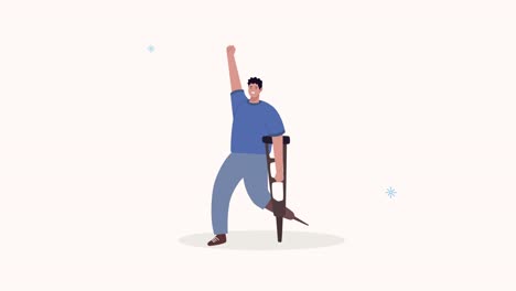 disabled person in crutch protesting