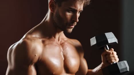 Muscular Man Lifting Dumbbells