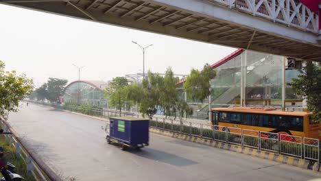 the sight of a city metro highway with its station is a stunning display of infrastructure.