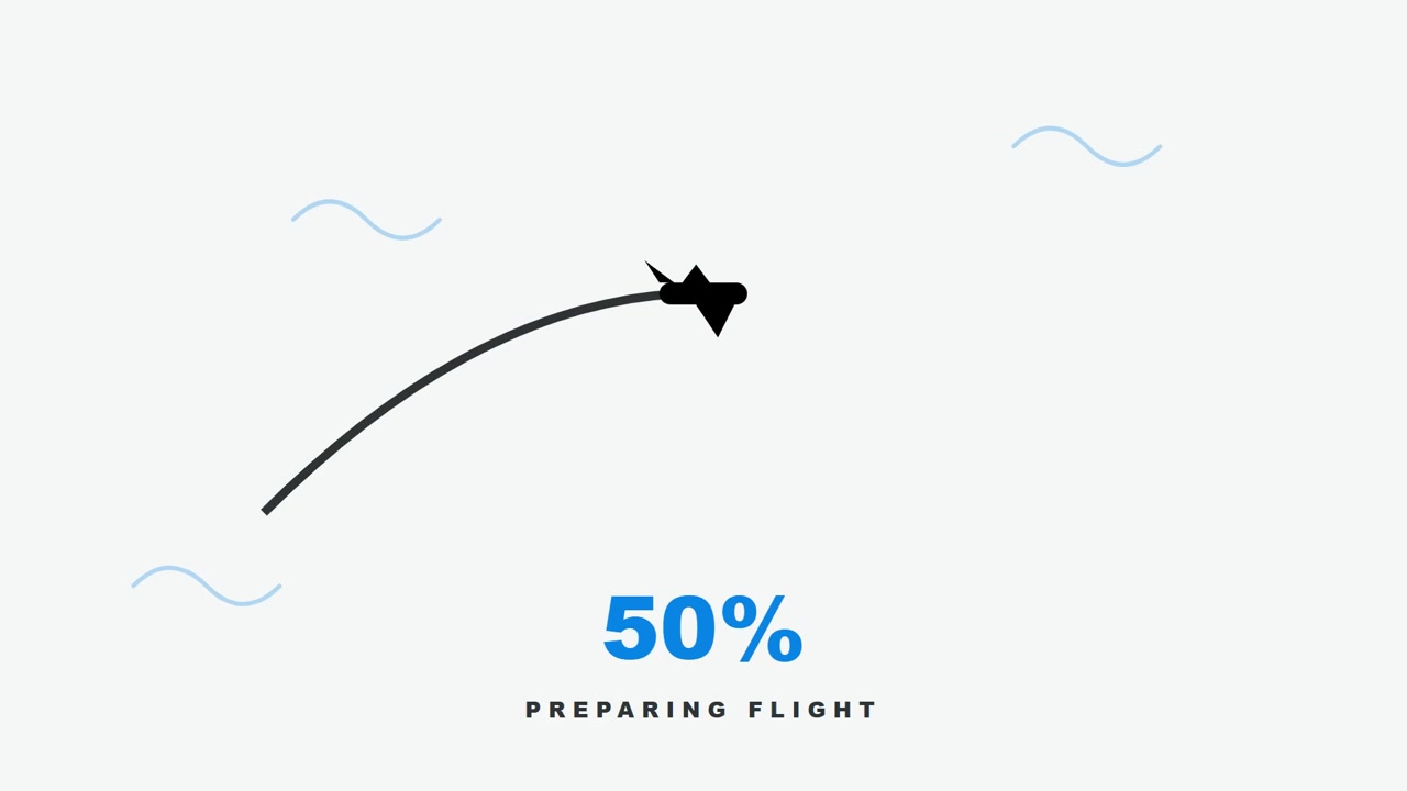 Animated Airplane Icon Taking Off with Loading Progress Percentage