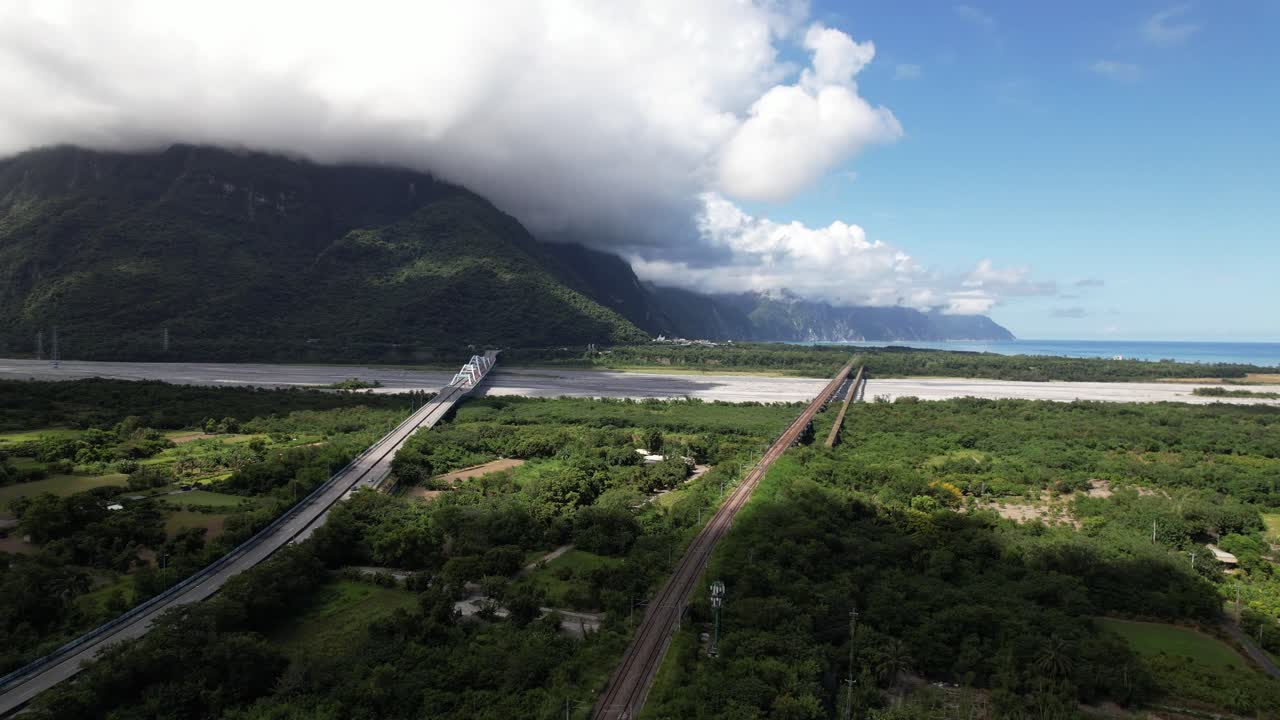 Aerial view of Xincheng Township in Hualien County, Taiwan, entrance to the beautiful Taroko National Park on the east coast of the Island of Taiwan
