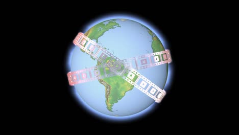 film surrounds the planet. animation of the world concept.