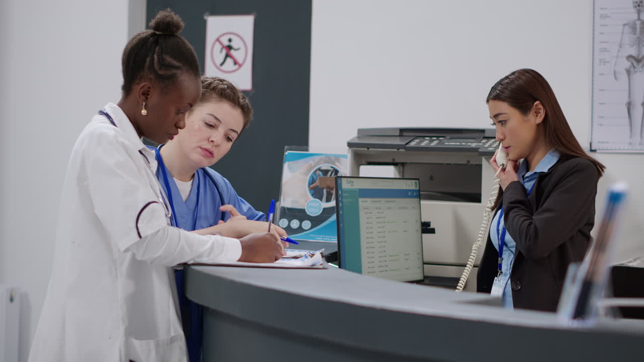 Hospital Reception with Medical Staff