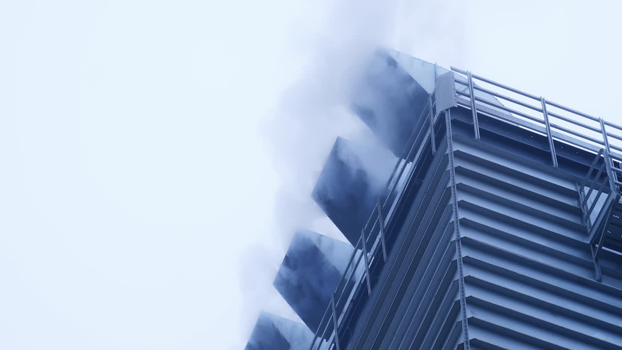 Elevator heating system smoking. White puffs of smoke from a modern heating stove