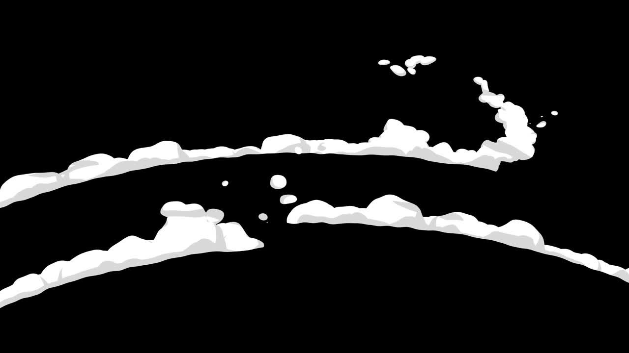 빠른 움직임에서 연기 애니메이션. 게임에 대한 애니메이션 요소. 만화 증기 구름. 루프 검은 애니메이션.