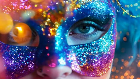 a woman with a colorful mask on her face