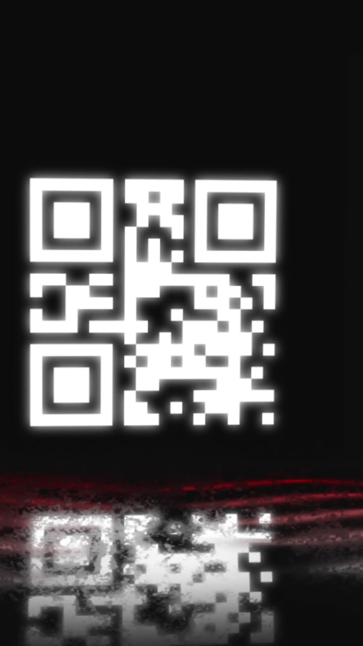 Animation of qr code over neon shapes on black background