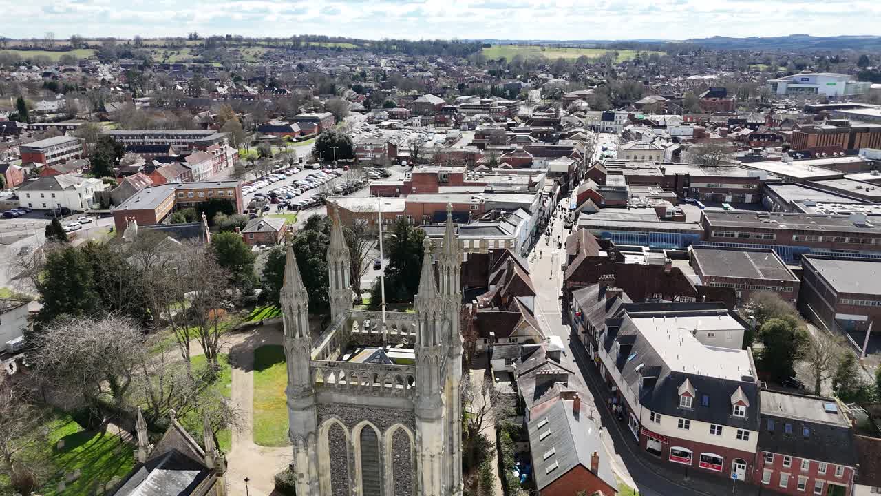 St Marys Church reveal Andover high street drone,aerial
