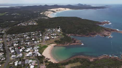 Aerial View Of Boat Harbour Headland With Surrounding Beaches In Hunter Region Of NSW, Australia. ascending shot