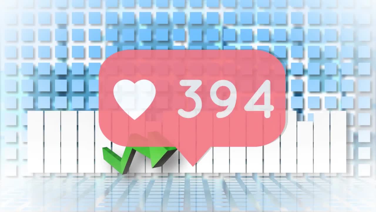 통계와 연결된 네트워크를 통해 소셜 미디어 아이콘의 애니메이션