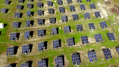 aerial view industrial photovoltaic solar units panels environment producing renewable green energy