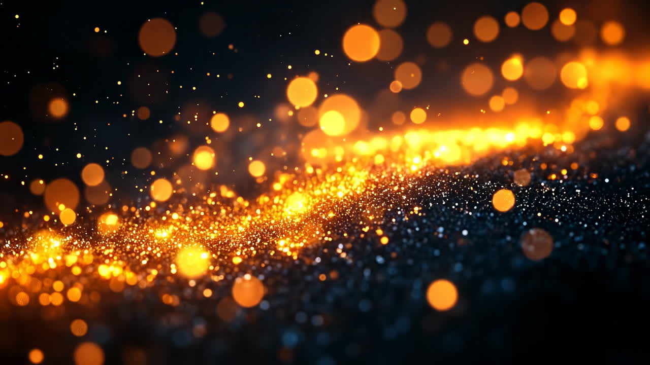 Particelle luminose che sprigionano magia. Particelle di luce brillante volteggiano su uno sfondo scuro, creando una luce incantevole e ipnotica.