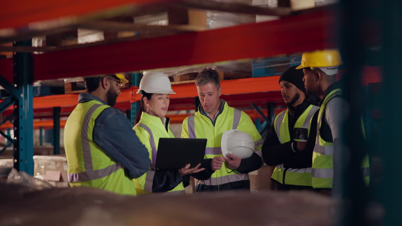 Warehouse team meeting to discuss inventory