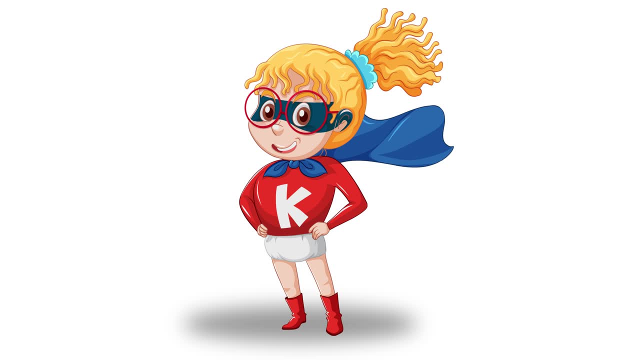 슈퍼걸 캐릭터가 파란 케이프를 입고 포즈를 취하고 있습니다.