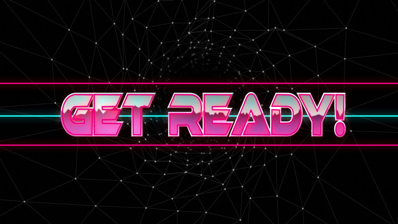 Bold pink Get Ready! text over geometric black background with white lines animation