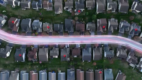 american neighborhood with houses connected to vibrant, flowing fiber optic network system with 5g wifi access