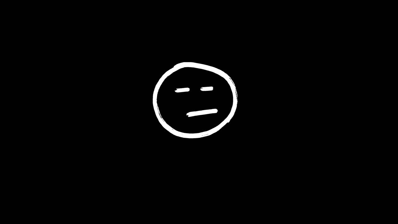 Hand Drawn Neutral Face Emoticon on Black Background