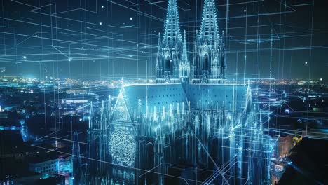 cologne cathedral with digital lines