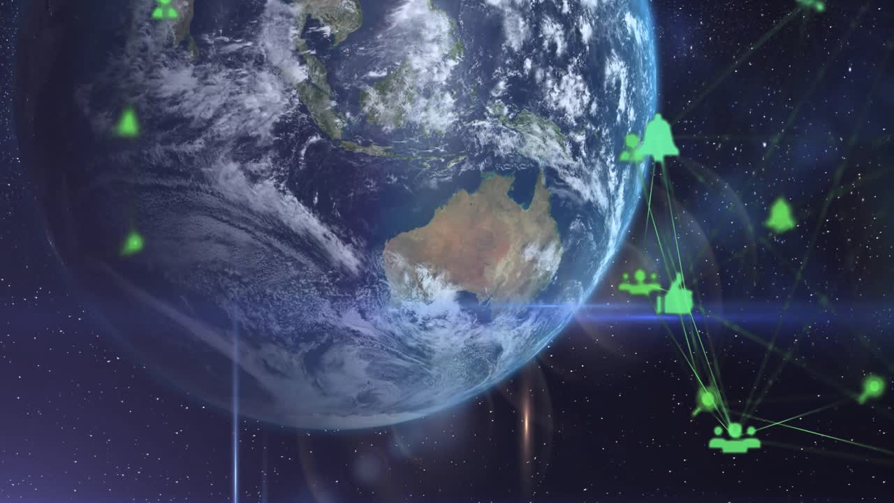 animación del globo con red de conexiones y procesamiento de datos
