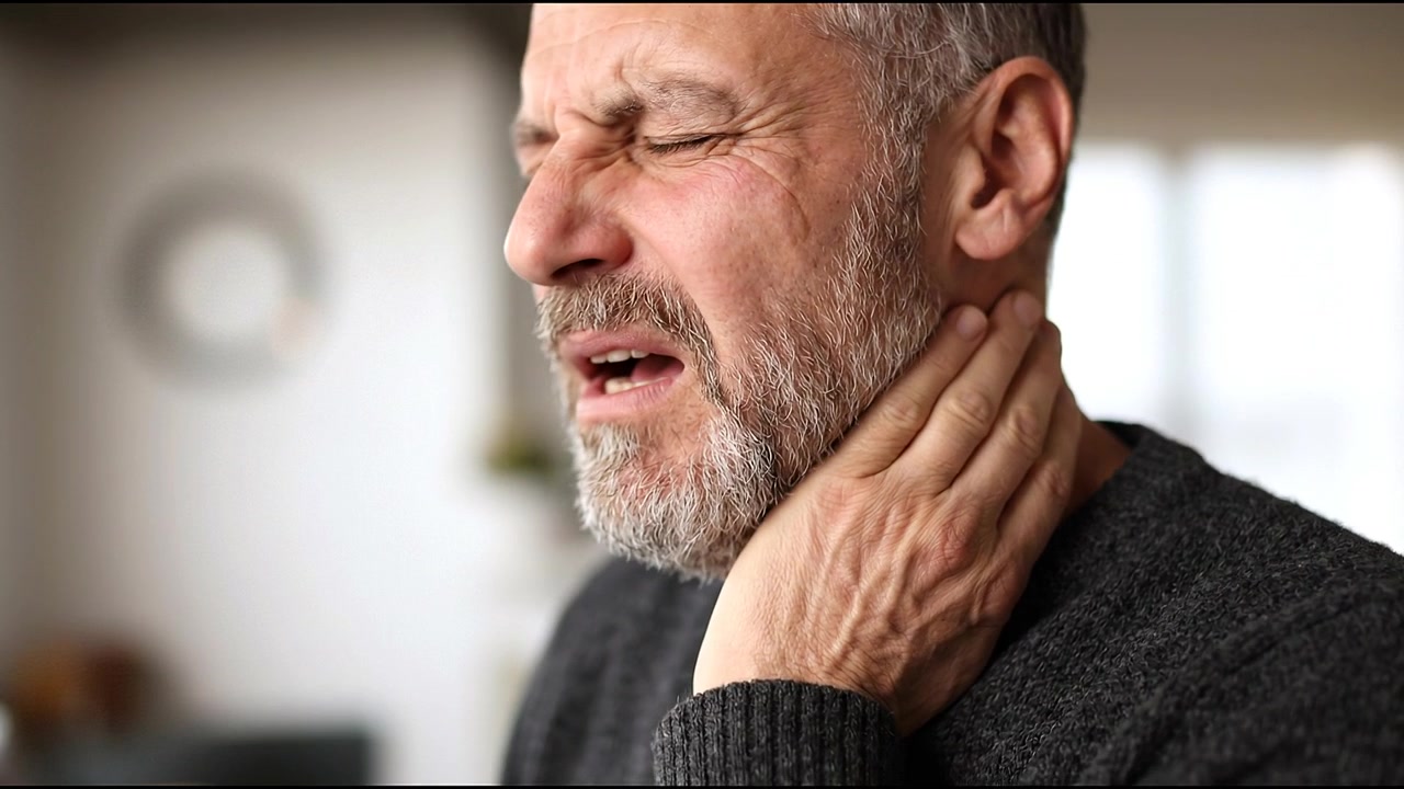 Tema di sensibilizzazione sulla salute per anziani con dolore al collo