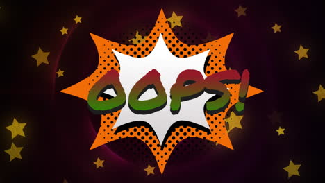 animación de texto oops y estrellas sobre fondo negro