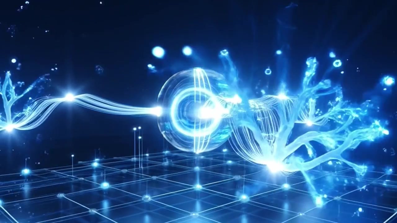 Abstract Digital Sphere with Glowing Data Streams and Network Grid
