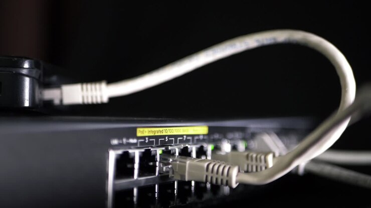 Ethernet utp cables in switch medium zoom shot
