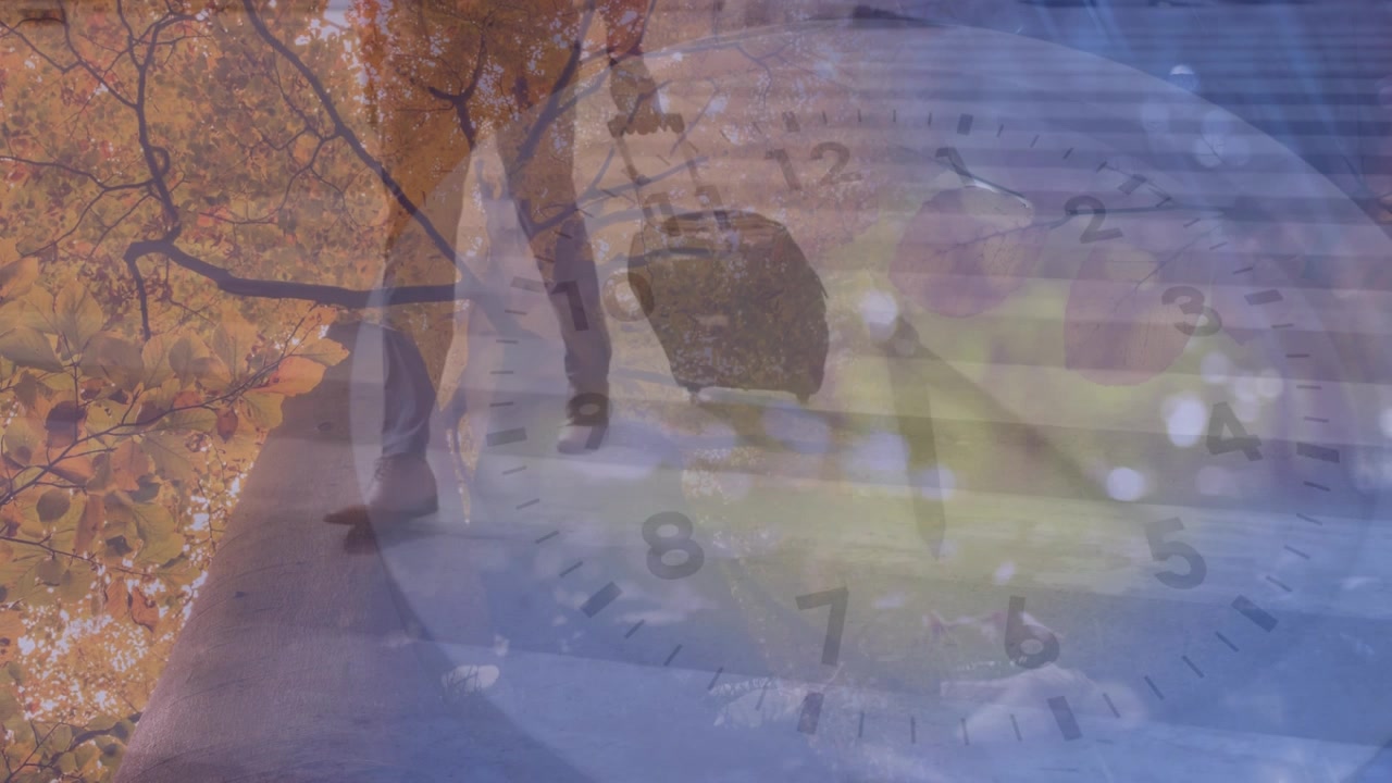 Animazione di orologio sopra persone che camminano per strada