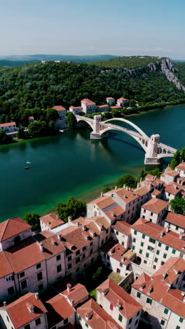 aerial view of a croatian town with a bridge