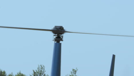 helicopter rotor blades rotating against sunny blue sky