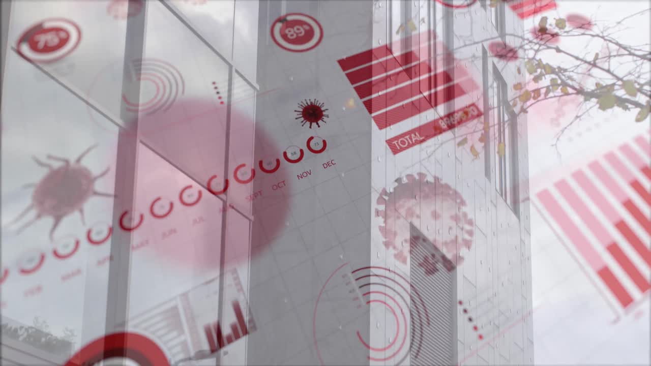 높은 건물에 대한 코로나바이러스 디지털 인터페이스