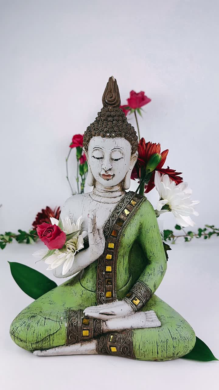 estatua de buda con flores