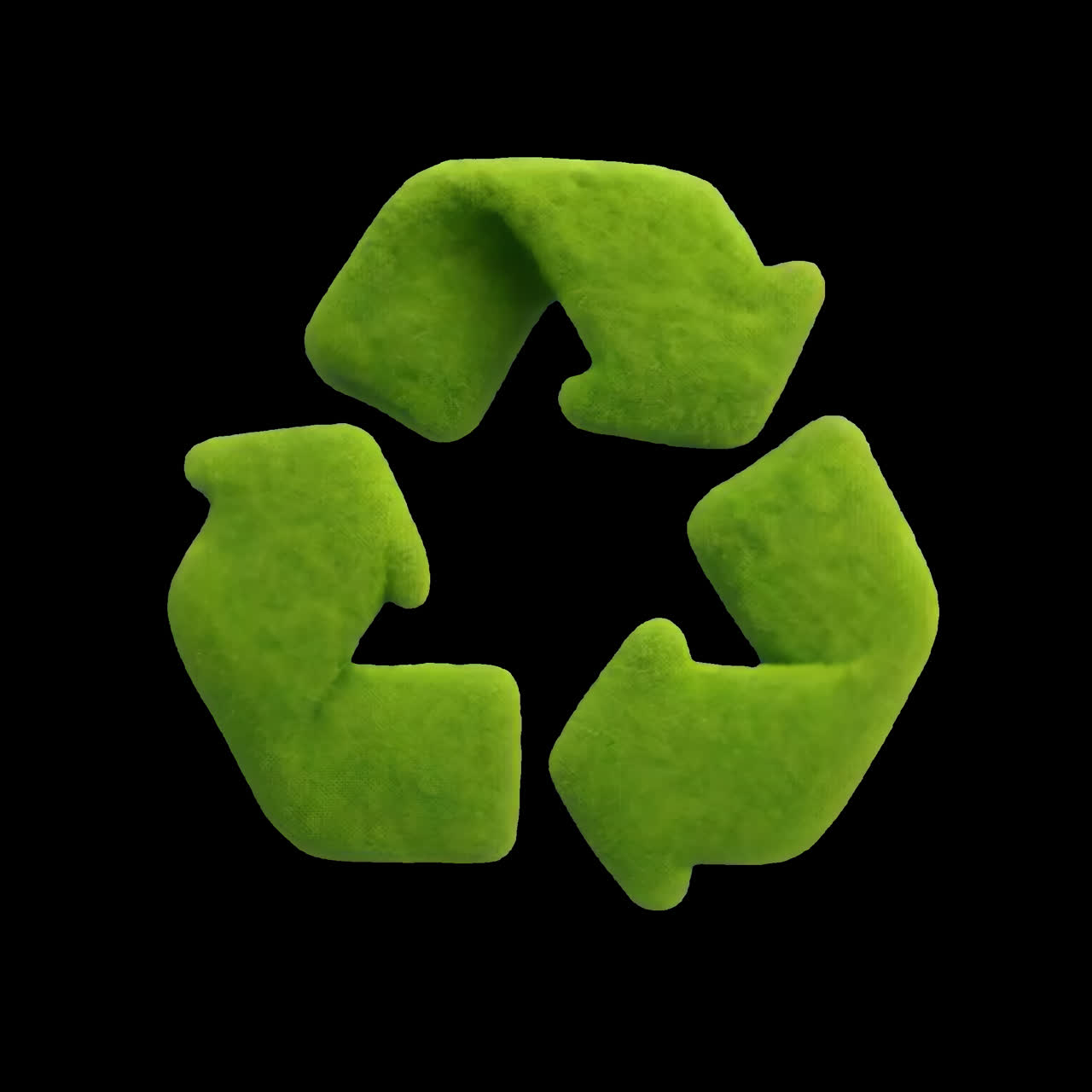 Eco-friendly green recycling symbol animation isolated asset, transparent 4K video, alpha channel