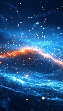 a blue and orange wave of light with many small dots. the blue and orange colors create a sense of movement and energy