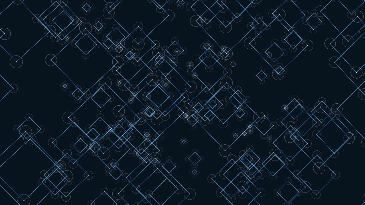 Interconnected blue squares and rectangles create a striking grid pattern