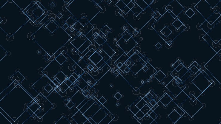 Interconnected blue squares and rectangles create a striking grid pattern