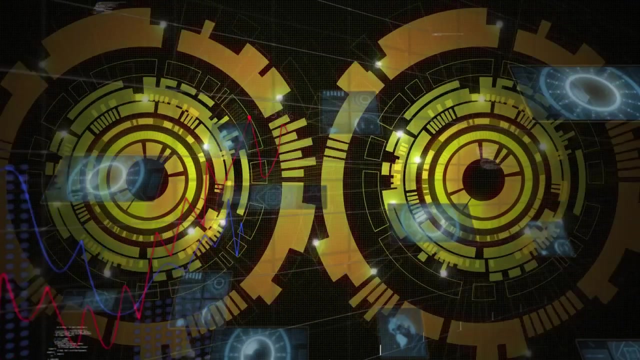 Digital animation of colorful round scanner against round scanner and circles