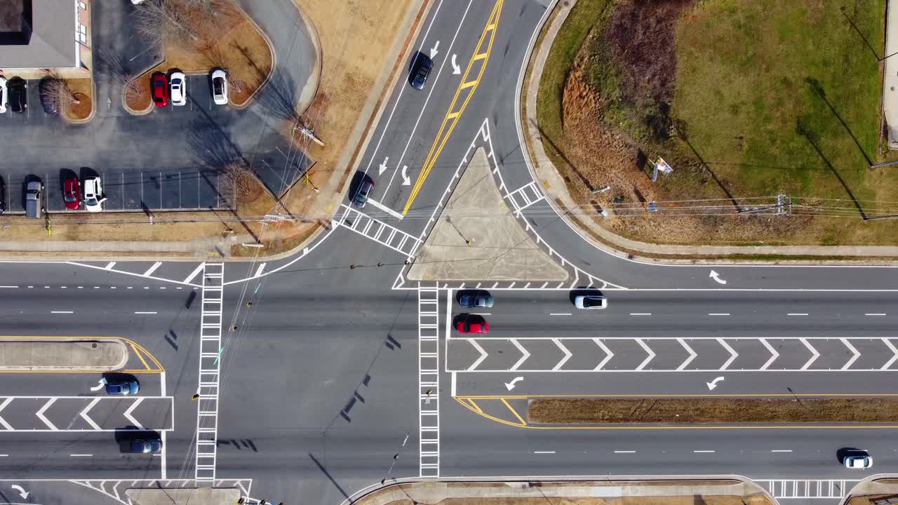 Aerial View of an Intersection with Cars