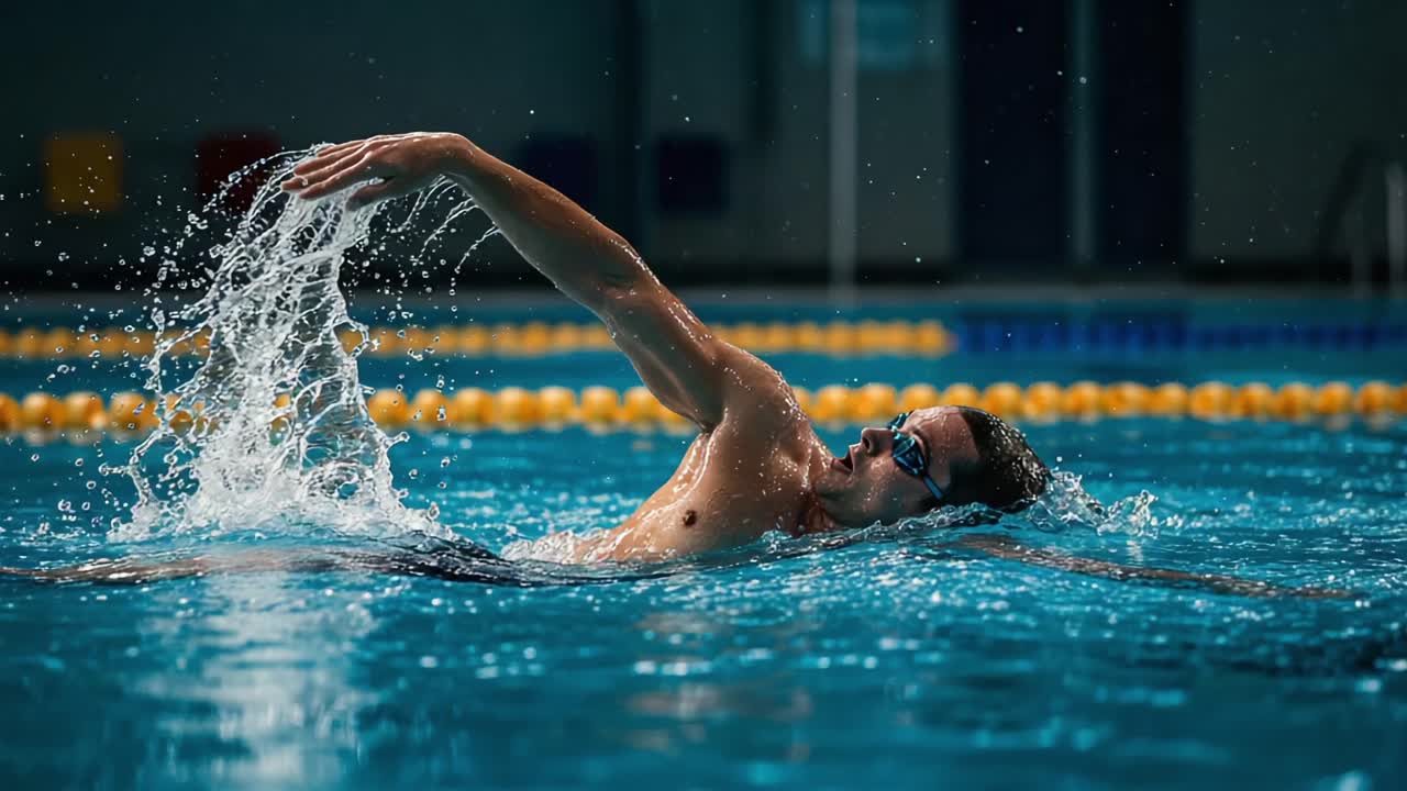 An Intense Swimming Routine Captured in Two Frames: From a Dynamic Stroke to a Calm Finish, Showcasing the Athlete's Skill and Dedication in the Pool