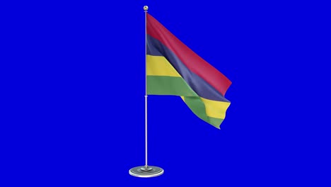 mauritius 3d illustration of the waving flag on a pole with chroma key